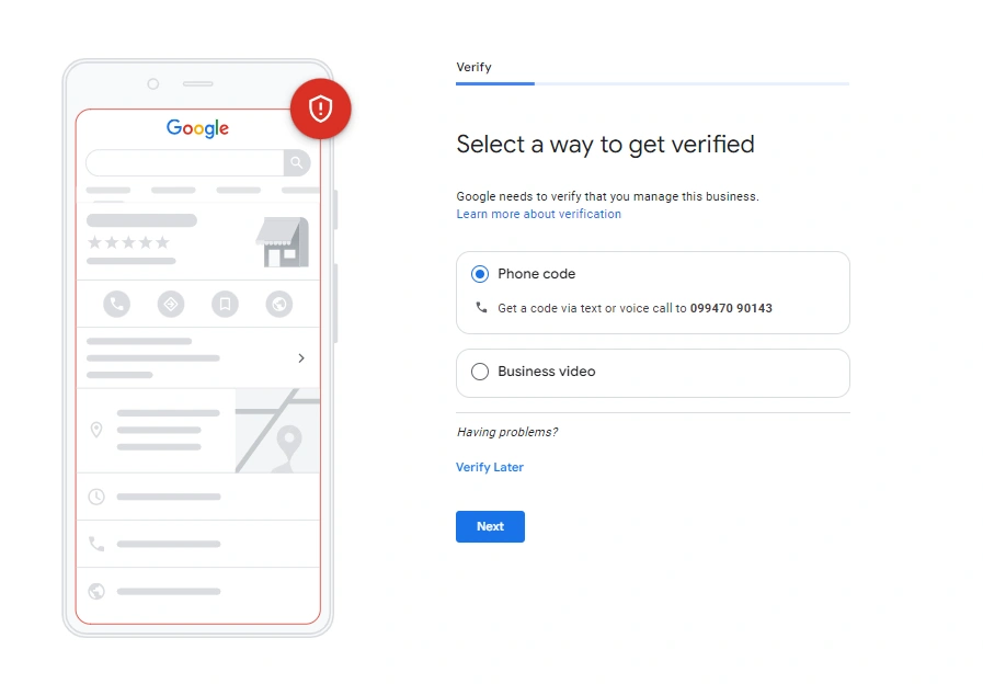 Google Business Profile Select a way to get verified