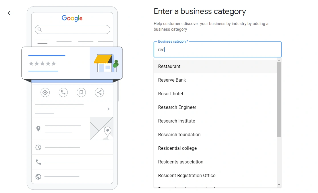 Google Business Profile category