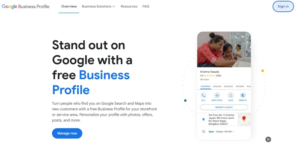 Google Business Profiles signin site picture